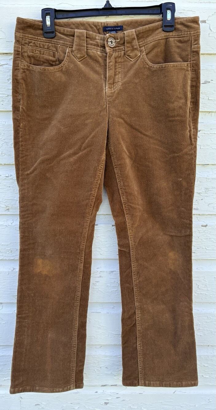 Tommy Hilfiger Corduroy Pants Super Low Rise Flare Womens 10 Stretch Brown Y2K